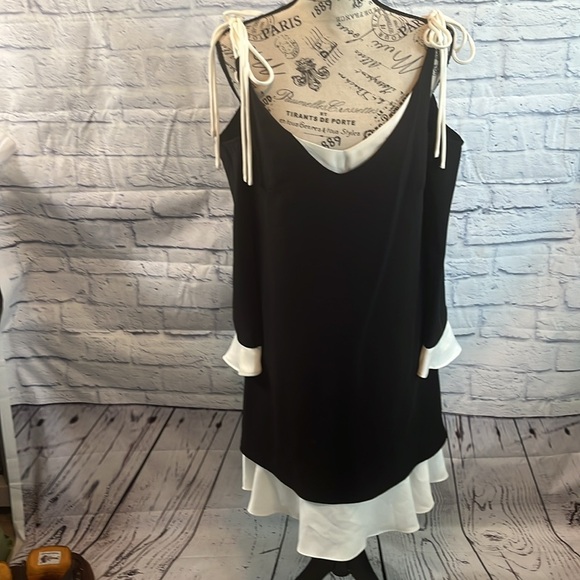 Nanette Lepore Layered Cold Shoulder Dress NWT Tied Shoulders Ruffles Size 4 - Picture 7 of 11